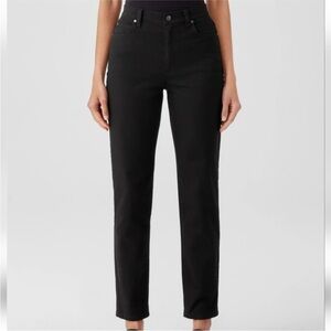 Eileen Fisher Black Straight Leg Jeans High Waist Organic Cotton Sz 6